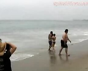 at the Beach Frolicking in her Bikini!