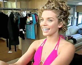 in pink swimsuit for Ocean Pacific ad!