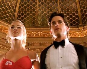 Cleavage and dancing in red dress on Chuck!