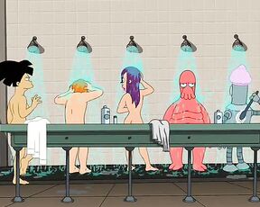 Amy and Leela naked and kissing in Futurama Benders Game!