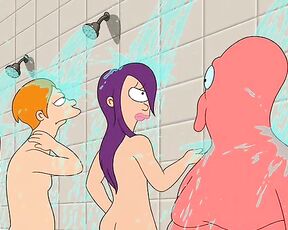 Amy and Leela naked and kissing in Futurama Benders Game!