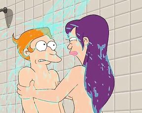 Amy and Leela naked and kissing in Futurama Benders Game!