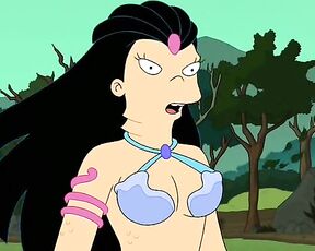 Amy and Leela naked and kissing in Futurama Benders Game!