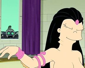 Amy and Leela naked and kissing in Futurama Benders Game!