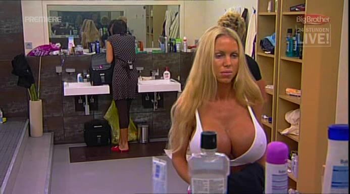 Annina Ucatis under shower and Huge Bare Tits in Big Brother Germany!