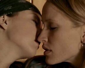 Katharine Isabelle and Michelle Nolden kissing each other in Show Me!