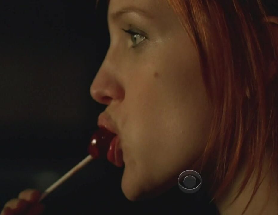 licking a lollipop on CSI ny S5e18!