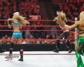 Maria Menounos and Nancy ODell wrestling on WWE RAW!