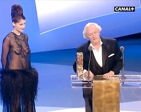 Topless in Transparent Top Presenting at The Cesars French Oscars!