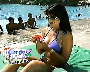 in Blue Thong Bikini on El Gordo Show!