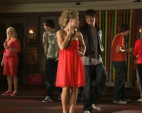 in Red Dress and Lipstick on Hollyoaks!