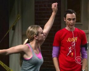 stretching in gym clothes and Cleavage on Big Bang Theory HDTV!