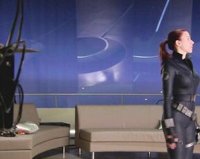 in tight Black Widow outfit from Avengers BluRay extras!