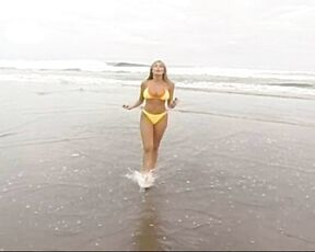 In a Yellow thong Bikini on the beach!