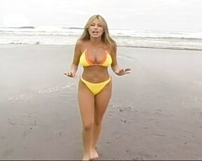 In a Yellow thong Bikini on the beach!