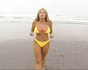 In a Yellow thong Bikini on the beach!