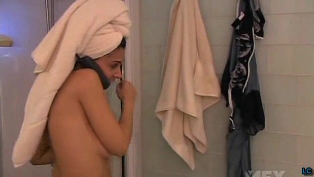 coming out of the shower and putting on a towel on Rescue Me S04E07!